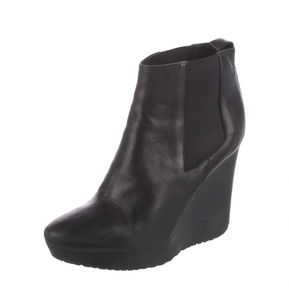 Jimmy Choo Black Leather Platform Wedge Ankle Boots EU 40.5 US 10.5